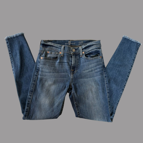 7 For All Mankind Denim - 7 For All Mankind Blue Gwenevere Ankle Mid Rise Skinny Jeans Sz 26